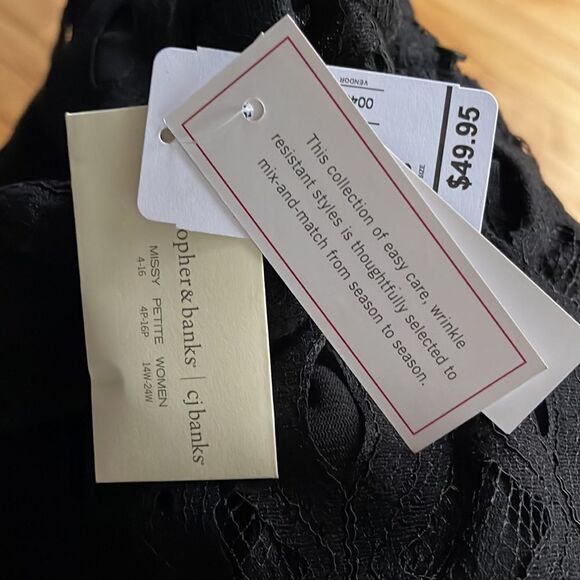 Christopher & Banks lined black oval lace & mesh sleeveless top. NWT. Small. - Picture 5 of 5